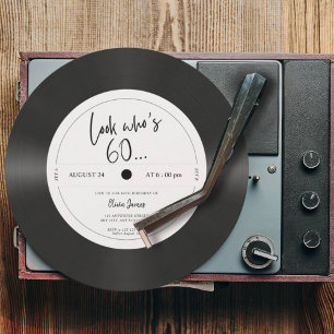 Retro-Vinyl-Schallplatte Schau wer 60 ist, 60. Geb Einladung