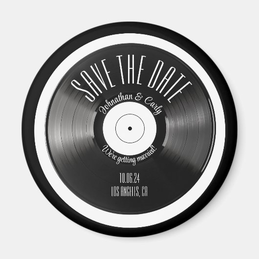 Retro-Vinyl-Schallplatte schwarz Save the Date Ver Magnet (Vorne)