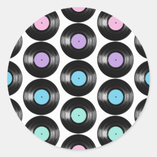 Retro-Vinyl-Schallplatten Farbige Musterdesign Runder Aufkleber