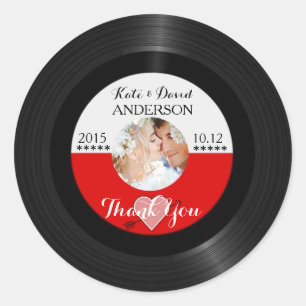 Retro-Vinyl-Schallplatten-Foto-Hochzeitsgeschenk D Runder Aufkleber