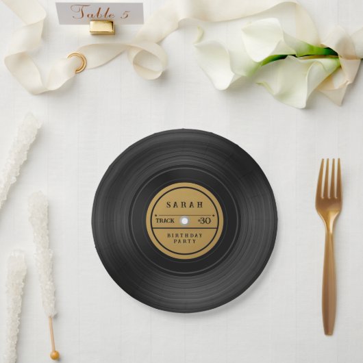 Retro-Vinyl-Schallplatten-Geburtstag Pappteller (Hochzeit)