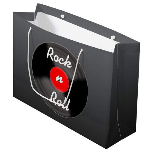Retro-Vinyl-Schallplatten-Geschenktasche Große Geschenktüte (Vorderseite Schrägansicht)