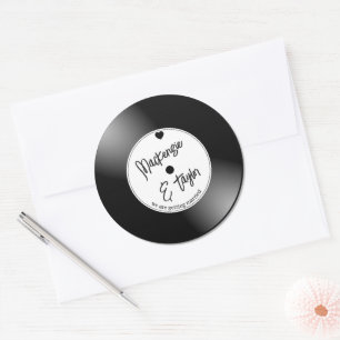 Retro-Vinyl-Schallplatten-Hochzeit Runder Aufkleber