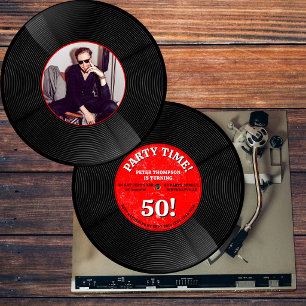 Retro-Vinyl-Schallplatten-Musik-Meilenstein-Geburt Einladung