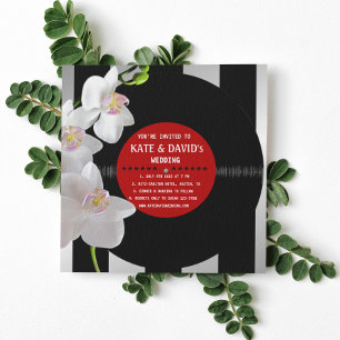 Retro-Vinyl-Schallplatten-Orchideen Moderne Hochze Einladung