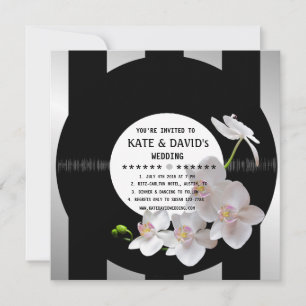 Retro-Vinyl-Schallplatten-Orchideen Moderne Hochze Einladung