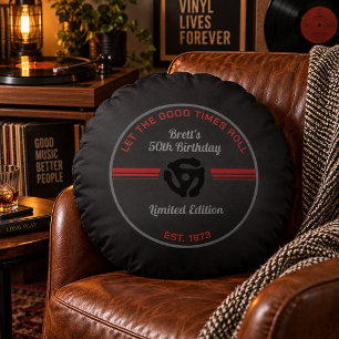Retro-Vinyl-Schallplatten-Rundkissen – Vintage-Mus Rundes Kissen