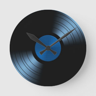Retro-Vinyl-Schallplattenalbum in Blau Runde Wanduhr