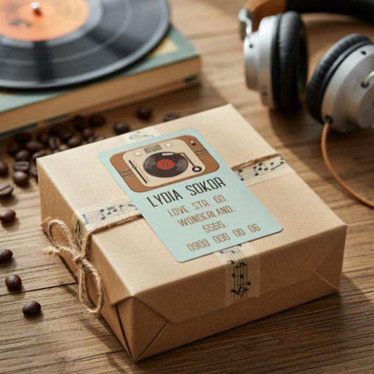 Retro Vinyl Turntable Shipping Label