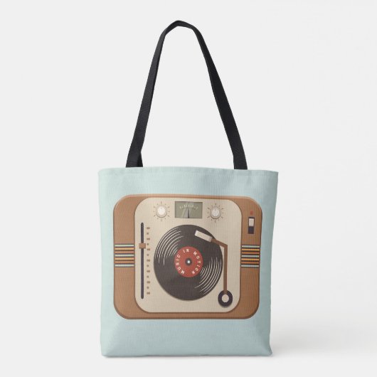 Retro Vinyl Turntable Tote Bag Tasche (Rückseite)