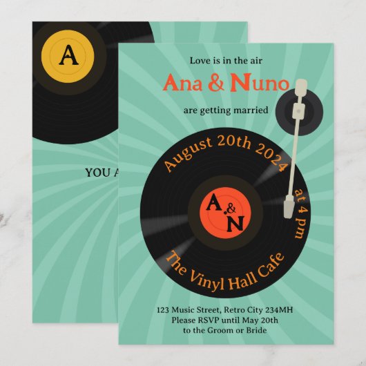 Retro Vinyl Wedding Einladung (Vorne/Hinten)