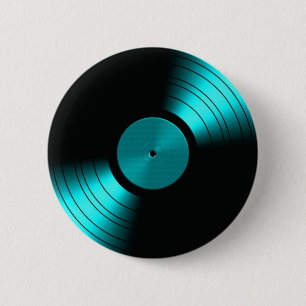 Retro Vinylrekordalbum in aquamarinem Button