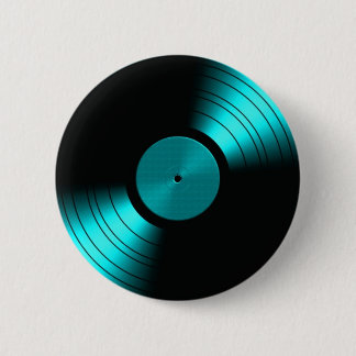Retro Vinylrekordalbum in aquamarinem Button