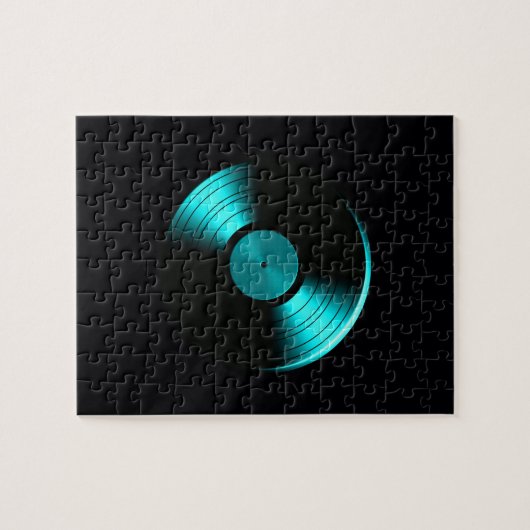 Retro Vinylrekordalbum in aquamarinem Puzzle (Horizontal)