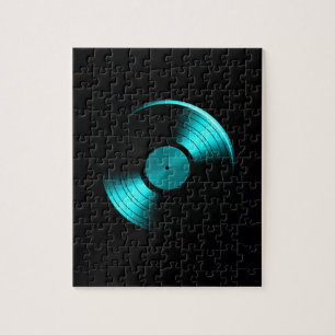 Retro Vinylrekordalbum in aquamarinem Puzzle