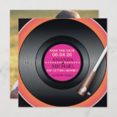 Retro Vinylrekordspieler Save the Date Einladung (Vorne/Hinten)