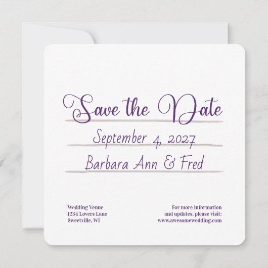 Retro Violet Vibes Kassettenband, Square Save The Date (Rückseite)