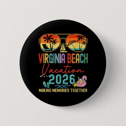 Retro Virginia Beach Urlaub 2026 Erinnerungen Button (Vorderseite)