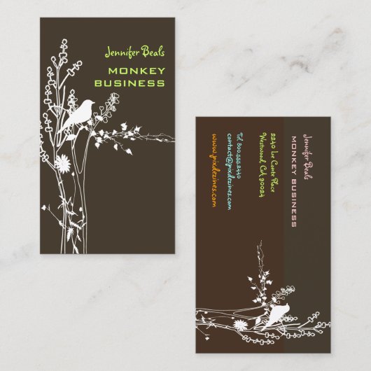 Retro-Vogel auf einem Zweig/DIY-Hintergrund/braun Visitenkarte (Vorne/Hinten)