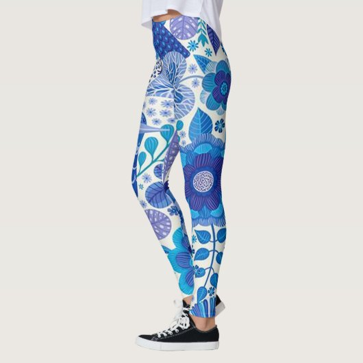 Retro Vogel-und Blumen-Muster Leggings (Links)