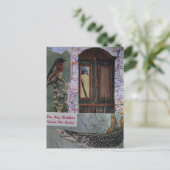 Retro-Vogel-und-Fisch-Collage Postkarte (Stehend Vorderseite)