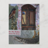 Retro-Vogel-und-Fisch-Collage Postkarte (Vorderseite)