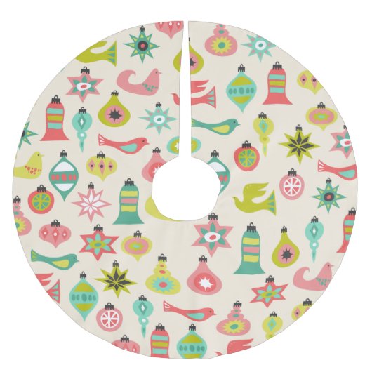 Retro Vogel-und Verzierungs-Baum-Rock Polyester Weihnachtsbaumdecke (Vorderseite)