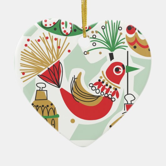 Retro Vogel-Weihnachtsverzierung Keramik Ornament (Vorne)