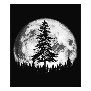 Retro Vollmond & Minimalistischer Pine Tree Vintag Fotodruck