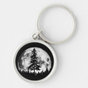 Retro Vollmond & Minimalistischer Pine Tree Vintag Schlüsselanhänger