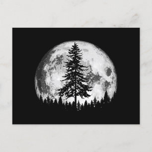 Retro Vollmond & minimalistischer Vintage-Tannenba Feiertagspostkarte