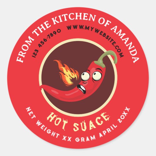 Retro-Vorlage für selbstgemachte Hot-Sauce-Etikett Runder Aufkleber (Vorderseite)