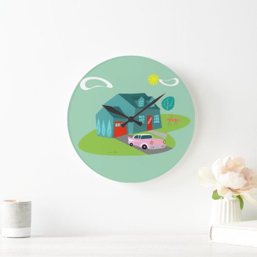 Retro-Vorstadtgebäude - Acrylmauer Große Wanduhr (Zuhause)