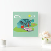 Retro-Vorstadtgebäude - Acrylmauer Quadratische Wanduhr (Zuhause)