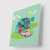 Retro-Vorstadtgebäude - Acrylmauer Quadratische Wanduhr (Winkel)