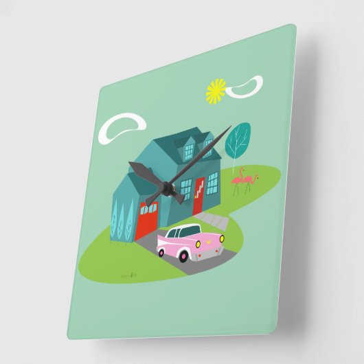 Retro-Vorstadtgebäude - Acrylmauer Quadratische Wanduhr (Winkel)