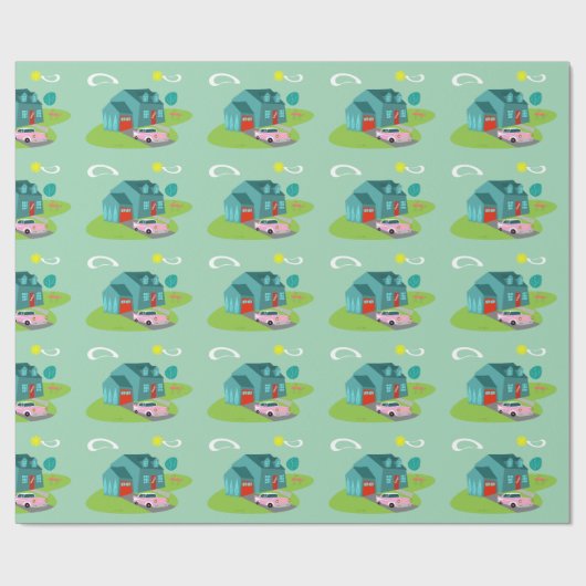 Retro Vorstadthaus-Packpapier Geschenkpapier (Flach)