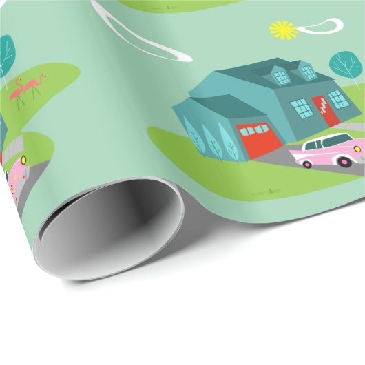 Retro Vorstadthaus-Packpapier Geschenkpapier (Rolleneckpunkt)