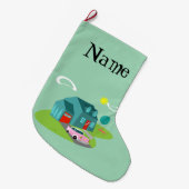 Retro Vorstadthaus-WeihnachtsStrumpf Großer Weihnachtsstrumpf (Vorderansicht (hängend))