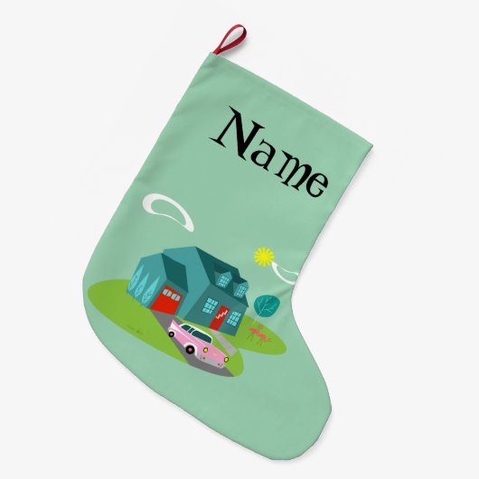 Retro Vorstadthaus-WeihnachtsStrumpf Großer Weihnachtsstrumpf (Vorderansicht (hängend))