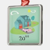 Retro Vorstadthaus-Weihnachtsverzierung Silbernes Ornament (Links)