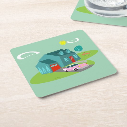 Retro-Vorstadtkarosserie-Untersetzer Rechteckiger Pappuntersetzer (angewinkelt)