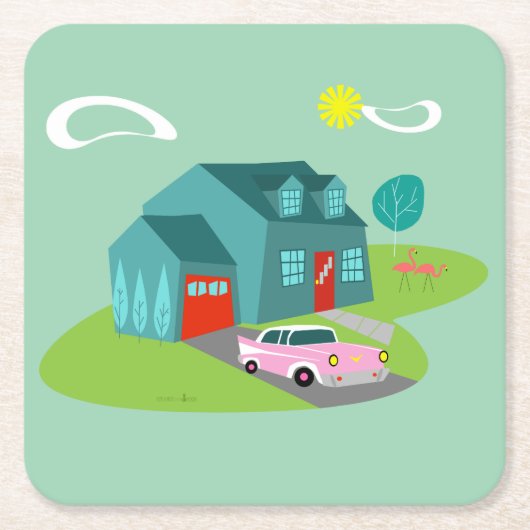 Retro-Vorstadtkarosserie-Untersetzer Rechteckiger Pappuntersetzer (Vorderseite)