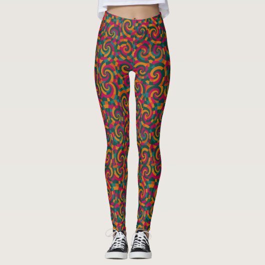 Retro Vortex Patchwork | Psychedelia-Wiederaufbau Leggings (Vorderseite)