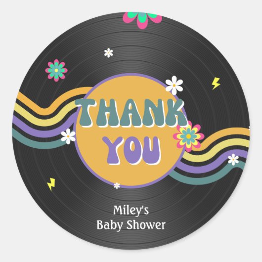Retro Vynil Record Groovy Baby Shower 70er 80er Gi Runder Aufkleber (Vorderseite)