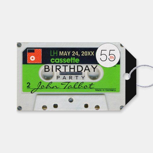 Retro W Audiotape 55. Geburtstag Danke, Geschenkta Geschenkanhänger (Vorderseite (Horizontal))