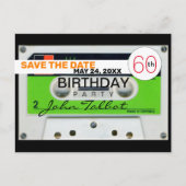 Retro W Audiotape 60. Geburtstag Save the Date HPC Feiertagspostkarte (Vorderseite)