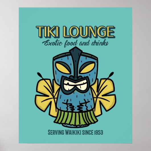 Retro Waikiki Tiki Lounge Print on Brown Poster (Vorne)