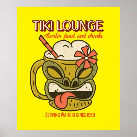 Retro Waikiki Tiki Lounge Print on Brown Poster (Vorne)