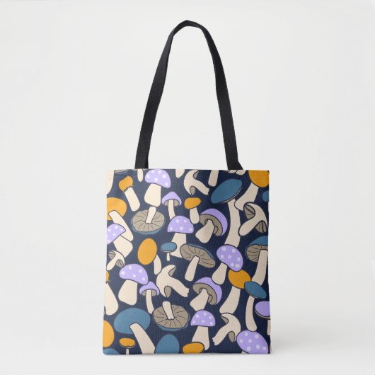 Retro-Wald-Pilzmuster Mitternachtswald Tasche (Vorderseite)